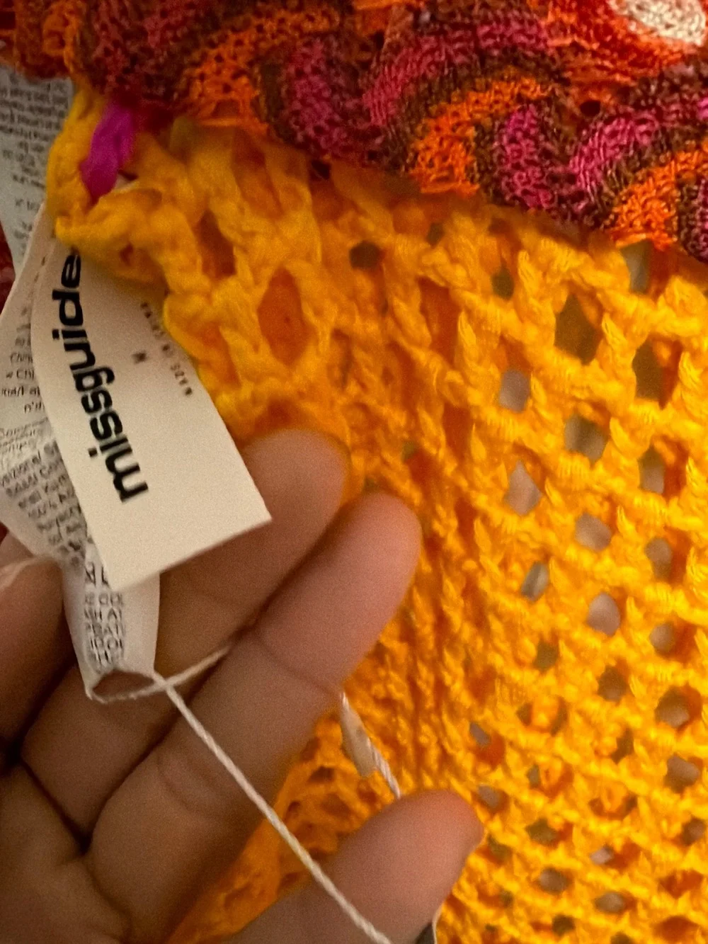Misguided Crocheted shades of Red, Pink & Yellow Open-Knit Sweater